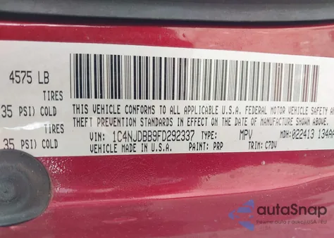 2015 Jeep Compass Sport из США, поврежденный, VIN 1C4NJDBB9FD292337